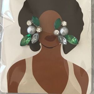 Evening Earrings Silver Green Sparkle and Solid On Beautiful Woman Diversity Car